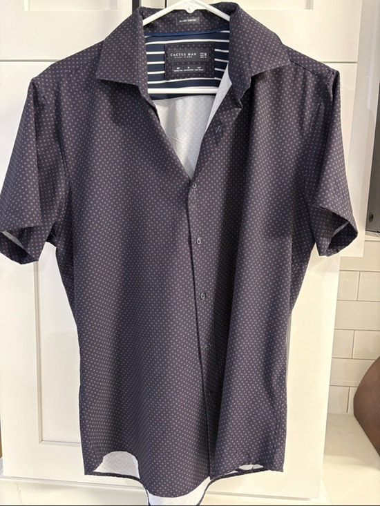 Cactus Man Other - Cactus Man Navy Short Sleeve Button-Down Shirt with Micro Dot Print